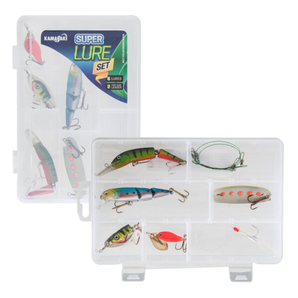KAMASAKI SUPER LURE SET (6 SEÑUELOS+2 CABLES+CAJA )